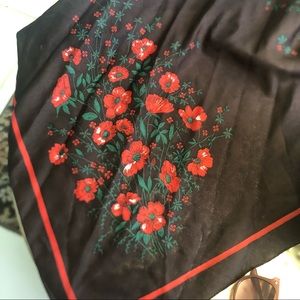 Vintage Scarf Brown with Red Flowers 26x26